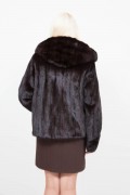 Veste Longue en Vison avec Capuche Dark Brown